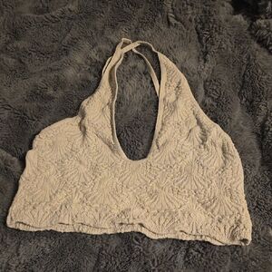 Free People Cream Smocked Cropped Tank